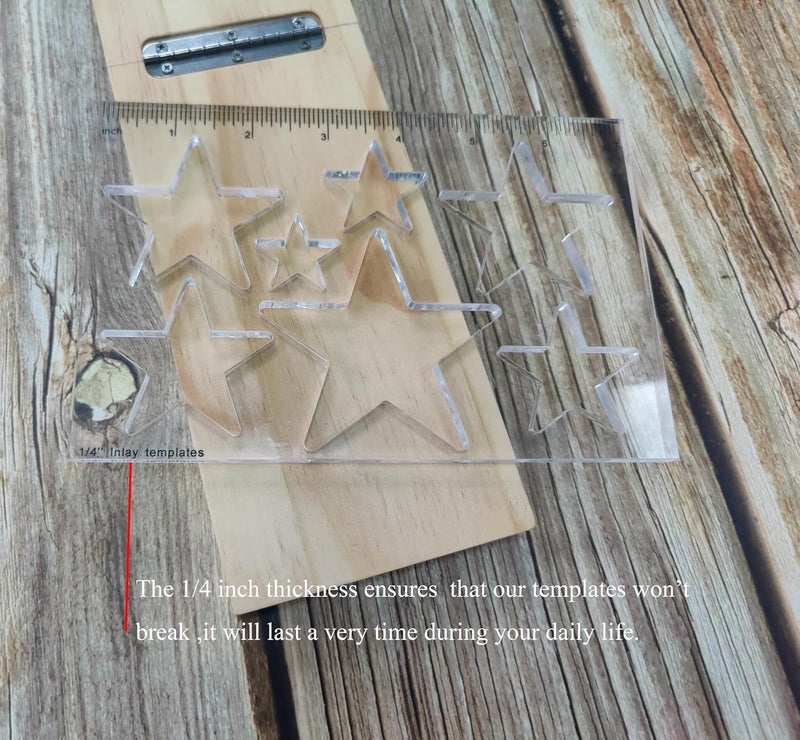 KINGRIA 7 in1 Bowtie Jia Router Template for Woodworking 1/4'' Thick DIY Router Template Jig Kit Acrylic Star Inlay Template Decorative Guide (Star) - Image 2